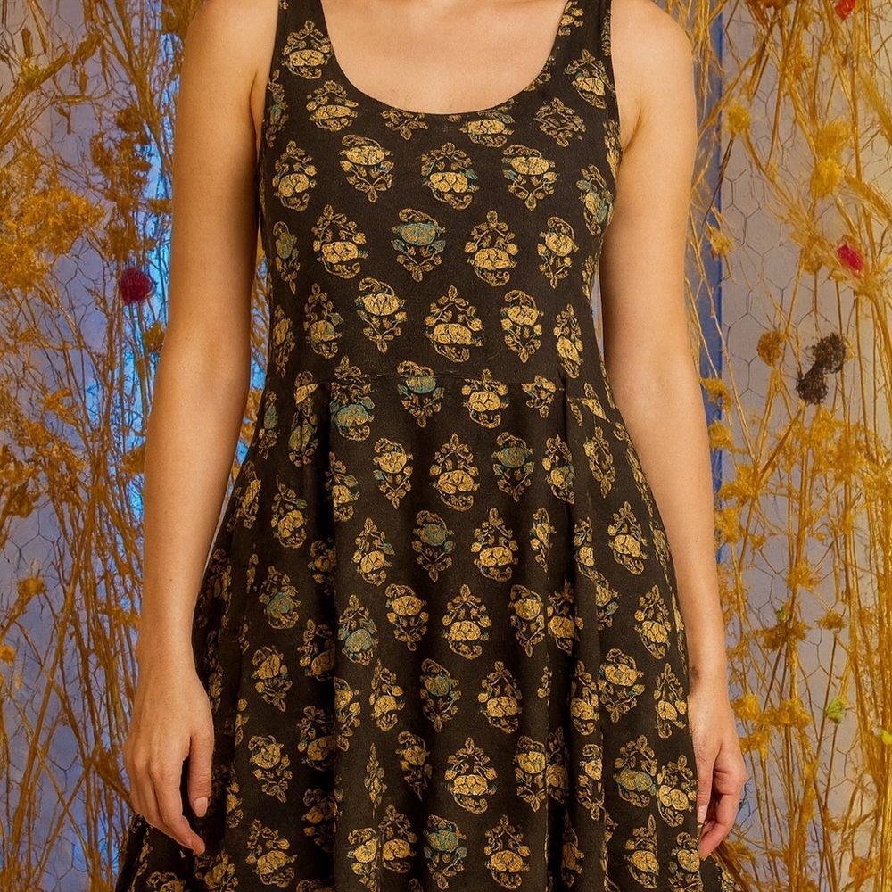 Aerie Black Dress with Floral Design